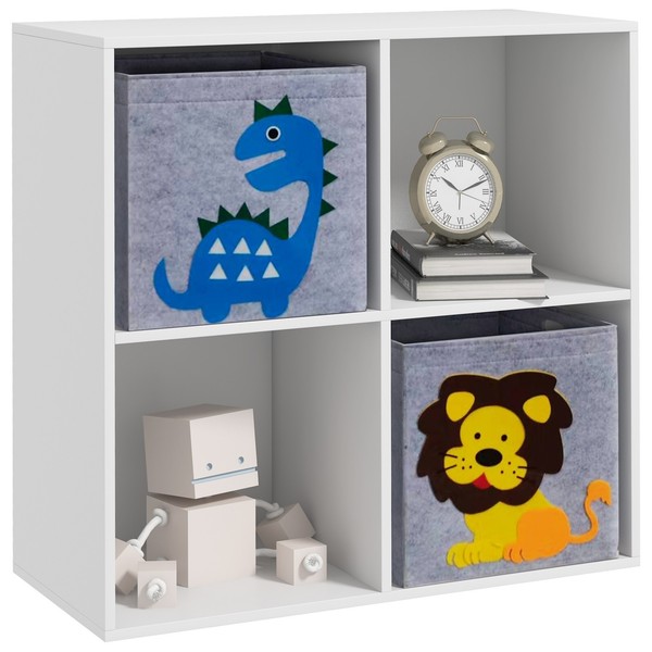 Kinderregal BüCherregal Mit 2 Aufbewahrungsboxen FüR Kinderzimmer Weiß+Grau-image