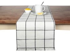 Cotton Table Runner 14x72 in – Cream Plaid Woven Table Décor for Kitchen or D...