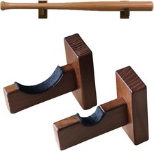 Wall Mount Baseball Bat Holder Rack Solid Ash Wood Display w Soft Liner Brown