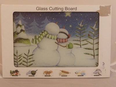 Holiday Snowman Themed Glass Chopping Board Worktop Saver Cutting Board