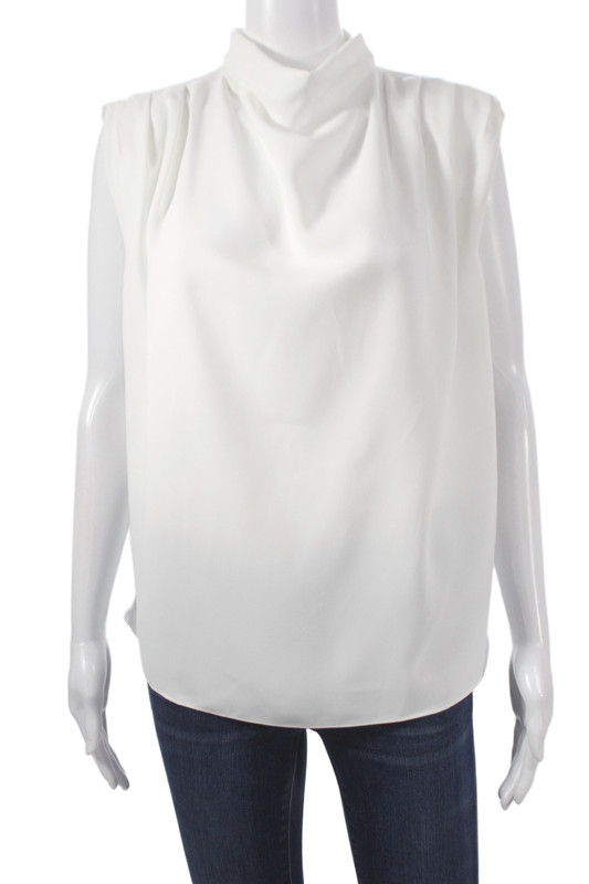 Amanda Uprichard Women White Cowl Neck Sleeveless Basic Blouse Size M