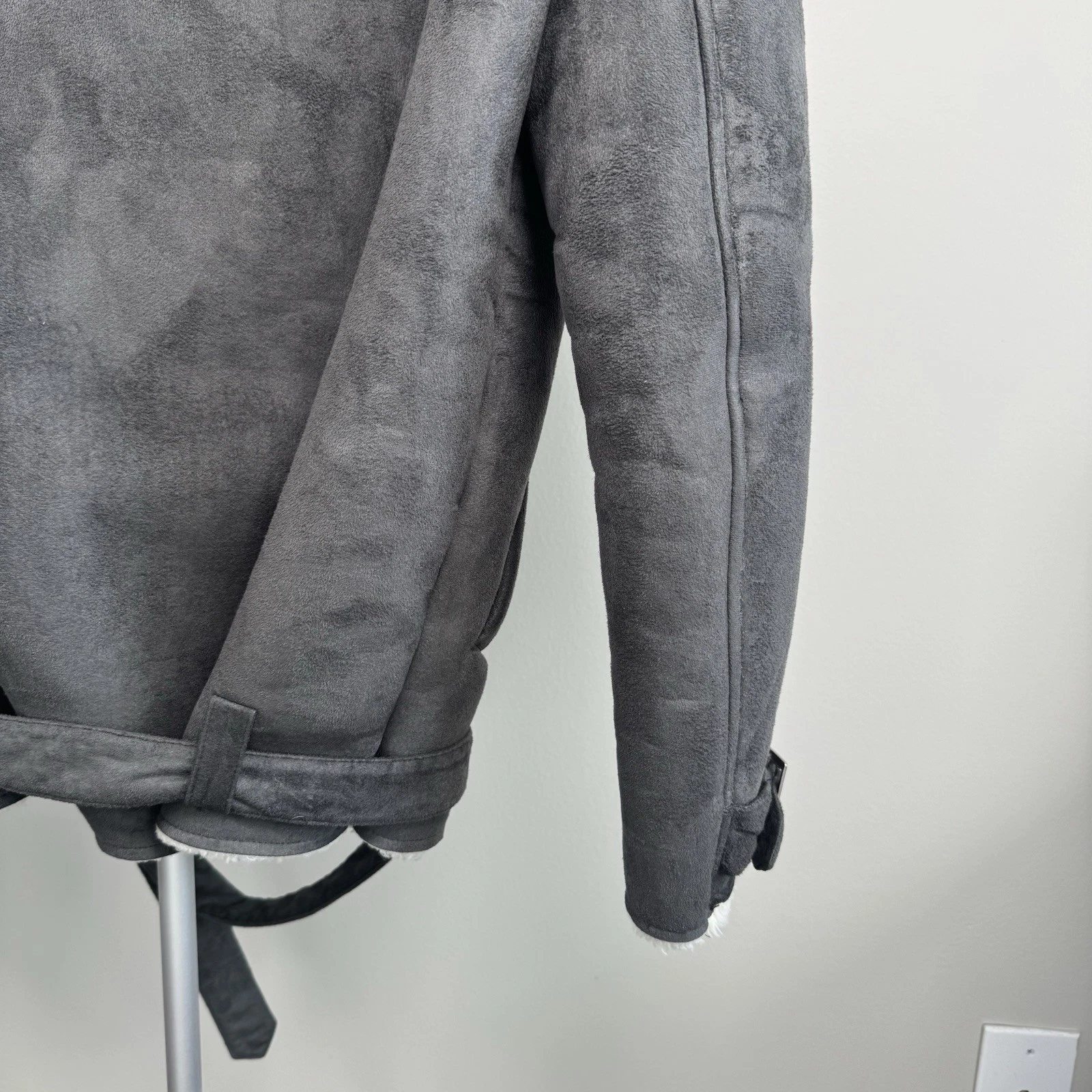 Topman Gray Faux Shearling Jacket Coat - Men's Size Small -  Zipper Closure image 9