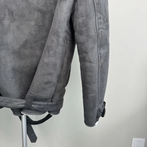 Topman Gray Faux Shearling Jacket Coat - Men's Size Small -  Zipper Closure image 9