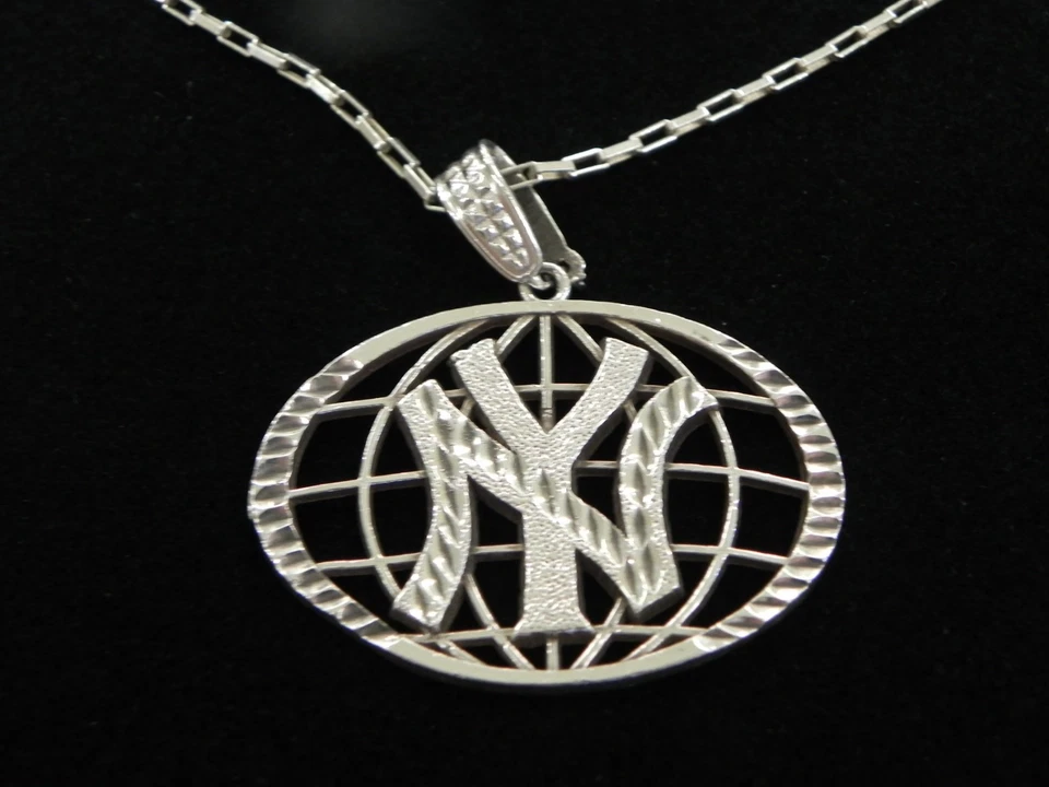 New York Yankees Globe Sterling Silver 925 BP Charm Pendant 18" Italy Chain - Image 2 of 4