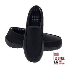 Mens Slippers Moccasins for Men Breathable Memory Foam House Shoes 11 Black
