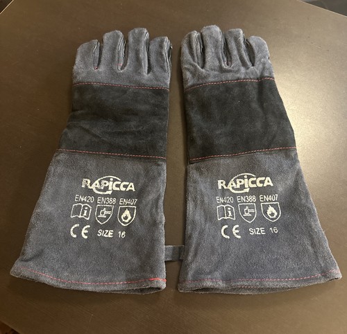 RAPICCA Animal Hand Snake Bite Protection Gloves SIZE 16 Blue Red Stitching