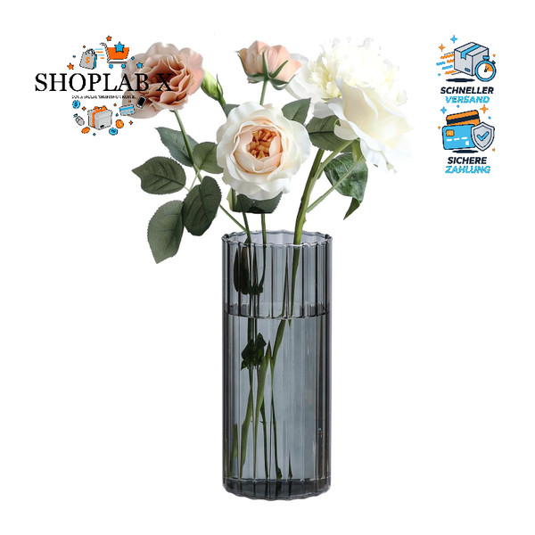 Vasen Deko Glas Modern Mini Vase Zylinder Rund 20 Cm Hoch Grau FüR Blumen-image