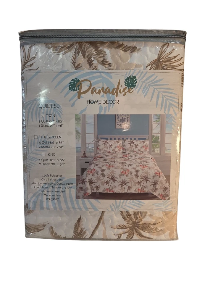 Edredón Paradise Home Palmeras Playa Marrón Coral Talla Cama Doble con 1 Falsa Náutica Foto 2 de 4