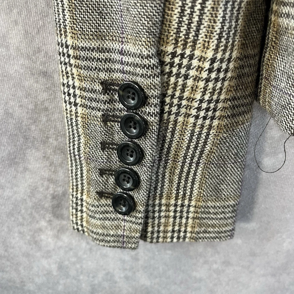 Abrigo Blazer De Colección Y2K Esprit Lana Montar 2 Sencillas Cuadros Espiga Marrón Foto 3 de 4