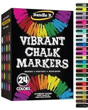 Chalk Markers 24-Pack Vibrant Erasable Non-Toxic Water-Based 6mm Reversible Tips