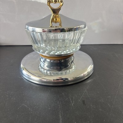 Vtg 1960s KROMEX Mid-Century Candy Relish Serving Dish Glass Chrome MCM