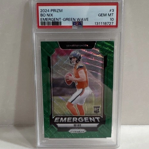 2024 Panini Prizm Emergent Green Wave Bo Nix #3 PSA 10 Rookie Broncos NFL 💎💎