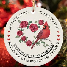My Mind Still Talks To You Cardinal Memorial Ornament Rose Flower Christmas Gift