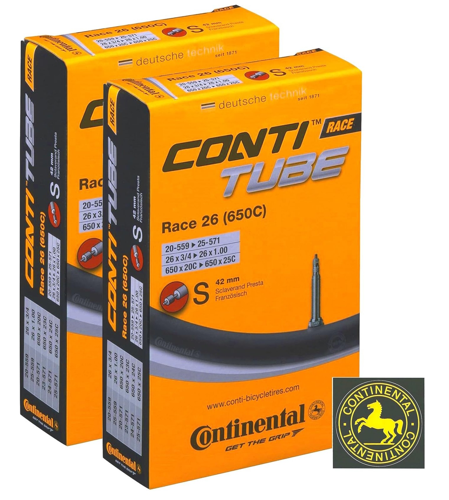 Continental Race 26"" 650x20-25c Inner Tubes - 42mm Presta Valve (Pack of 2 T...
