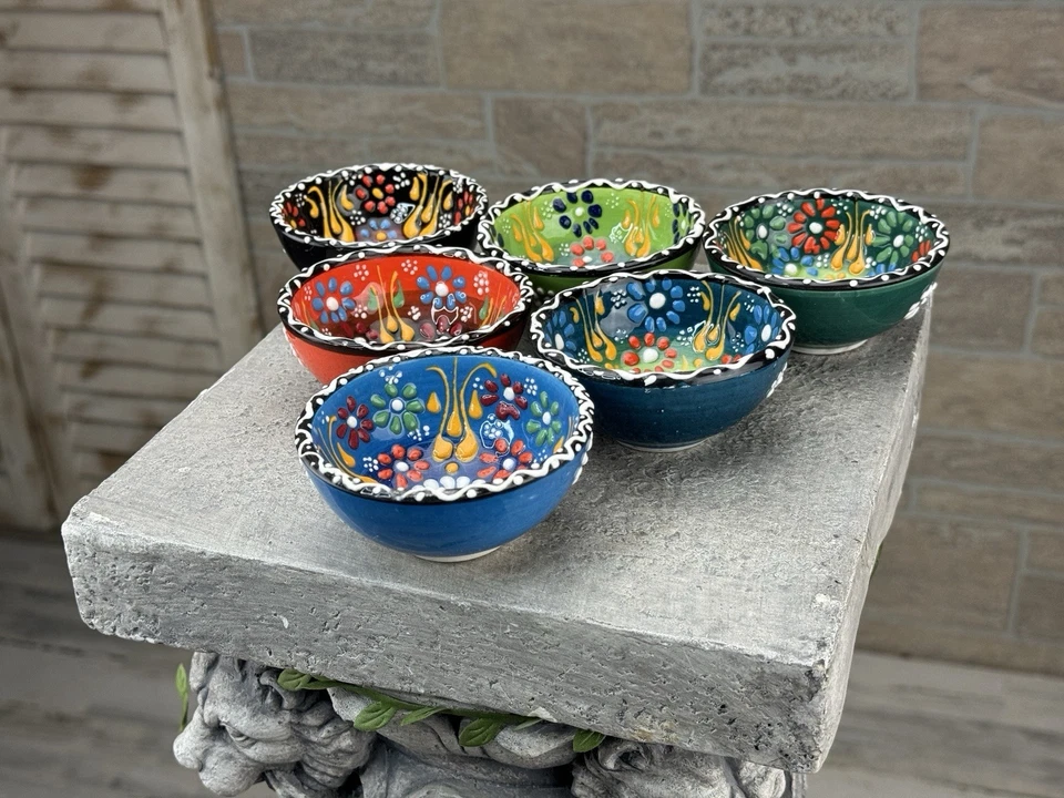 Cuenco de cerámica turco hecho a mano - Juego de 6 - Cerámica floral salsa cerámica Foto 4 de 4
