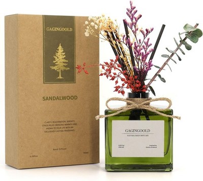 Reed Diffuser 6.09 oz Earthy Sandalwood Scent Diffuser with Sticks & Dried Flow
