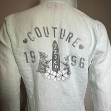 JUICY COUTURE Scotties&Surfboard Linen Tunic Dress Aqua Made in USA-era Y2K sz.P