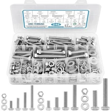 Hex Head Bolts Nuts Assortment Kit Stainless Steel SAE with Washers Case 2