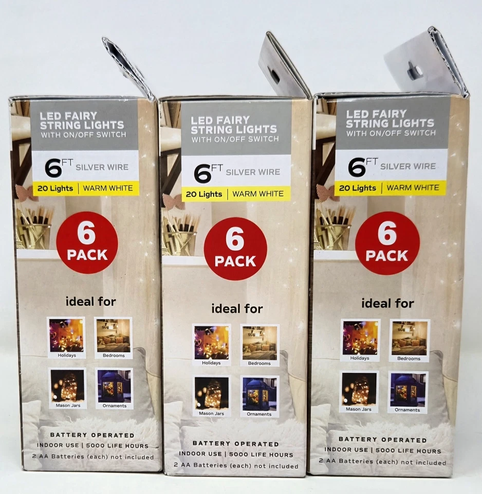 3 Boxes 6 Packs Feit Electric LED Indoor Fairy String Lights 6 Ft. Silver Wire - Image 4 of 4