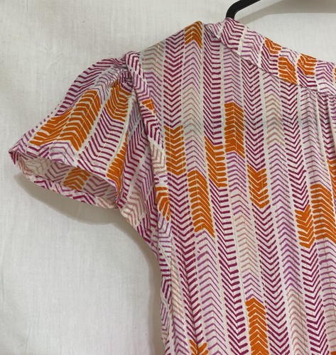 Lemlem Orange Pink Gold Printed Mini Tent Dress Ruffled V Neck - Small - Picture 14 of 20