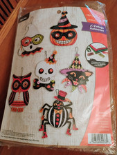 NIP Bucilla 89276E Felt Applique Ornament Kit, Vintage Halloween, Set Of 6