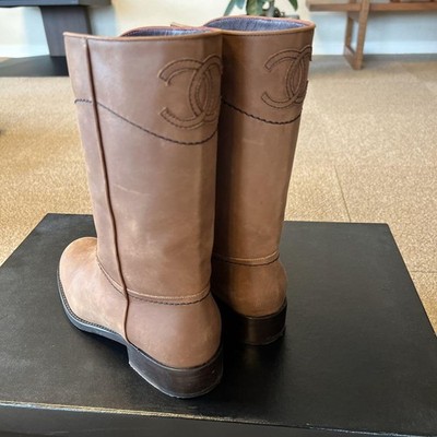 CHANEL Western Heel Boots Bootie Shoes Women Size COCO MARK