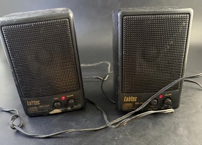 This is a pair of vintage Labtec SS-100 stereo computer speakers Works Vk01
