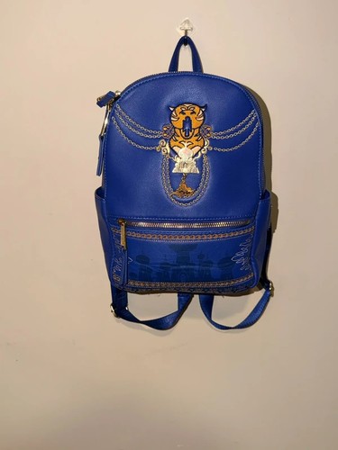 Loungefly Disney Aladdin Agrabah Blue Backpack with Gold Chain and Charm Detal