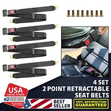 4 Pcs Retractable 2 Point Seat Belt Lap Safety Seatbelt Set For Bus Truck Car