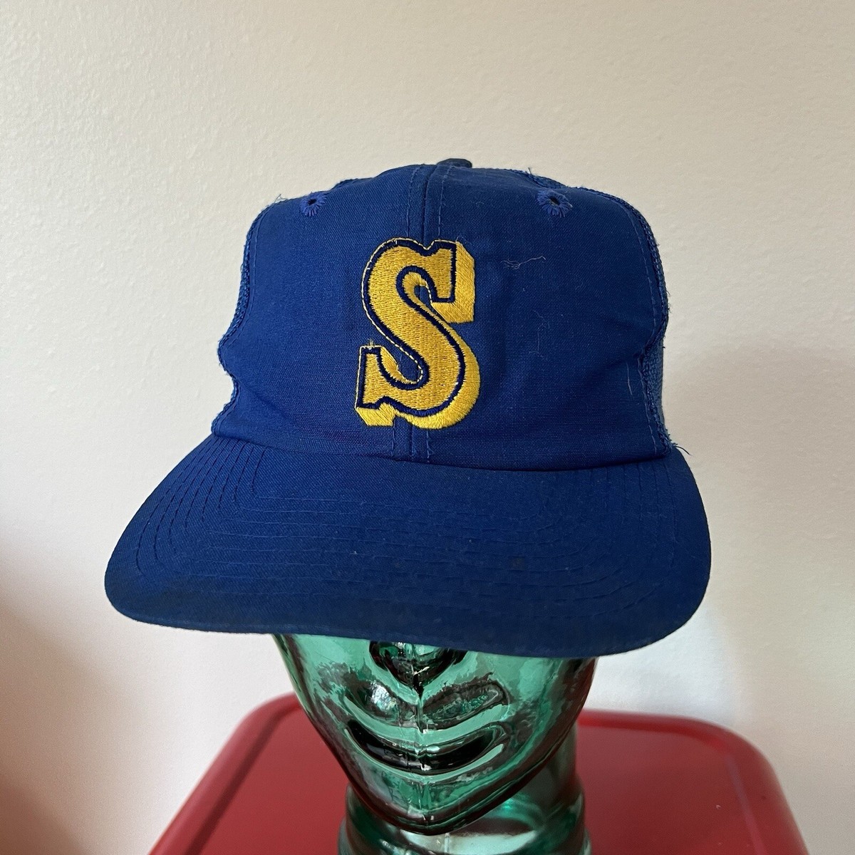 80s 90s y2k イベント mesh cap blue 青 釣り メッシュ Vintage 80s Seattle Mariners Ken Griffey S Logo Blue Mesh Hat
