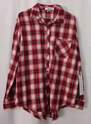 NEW L.I.F.E. Plaid Black Red Button Front Long Sleeve Light Flannel Shirt Sz.XL