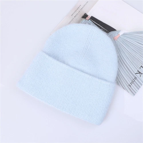 Sombrero de punto de invierno para mujer Angora piel de conejo cachemir gorro grueso cálido - Imagen 15 de 32