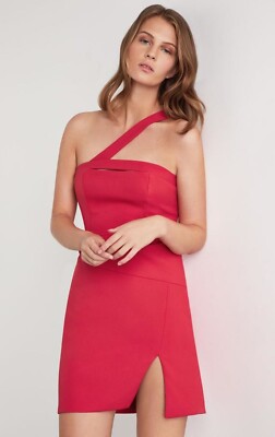 bcbg red off the shoulder dress NWT $248 BCBGMAXAZRIA DAYNE SIZE 0 JEWEL RED ASYMMETRICAL SHOULDER DRESS