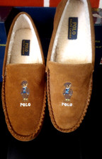 Ralph Lauren Polo Bear Men's Snuff Slippers size 10 Leather / Memory foam/rubber