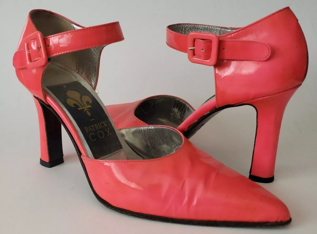 Patrick Cox Ankle Strap Pump 37 6.5 Hot Pink Leather Heel Shoes