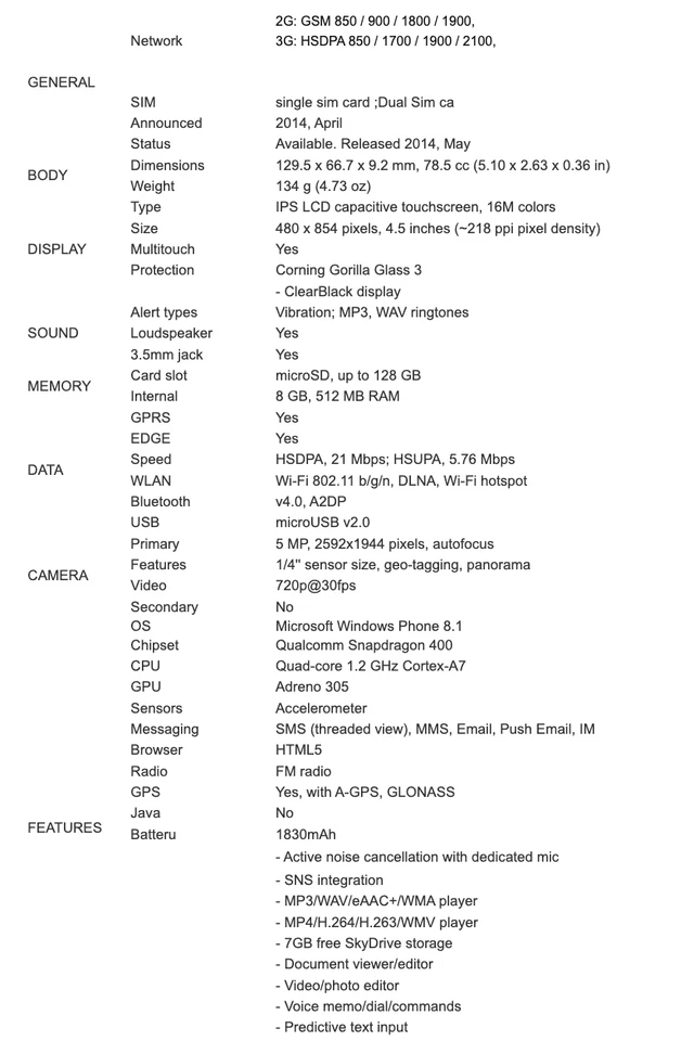 Оригинальный разблокированный мобильный телефон Nokia Lumia 630 N630 на одну и две SIM-карты 3G 8 ГБ 4,5 дюйма - Изображение 3 из 3