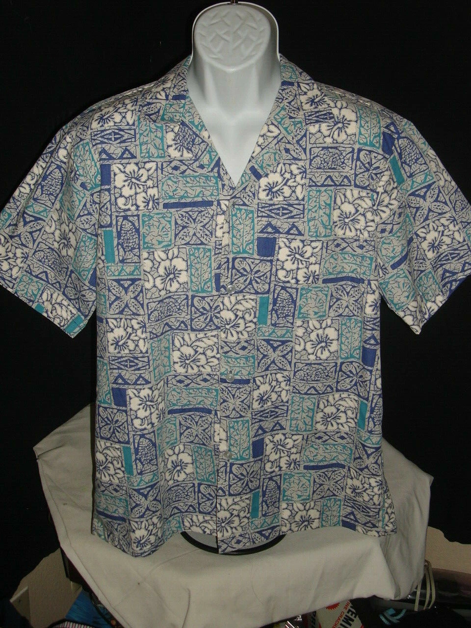 JADE FASHIONS PURPLE/GRAY FLORAL PRINT COTTON BLEND S/S HAWAIIAN SHIRT SZ. M