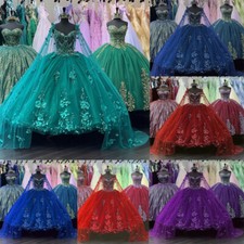 3D Flowers Quinceanera Dresses With Cloak Sweet 15 16 Prom Party Ball Gowns