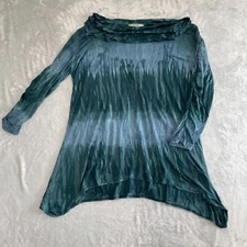 Impulse Ca Shirt Womens Large L Blue Green Ocean Design Flowing Cinch Bohemian