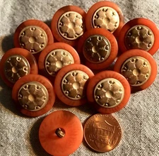 12 Muted Salmon & Copper Tone ALL PLASTIC Shank Buttons 7/8" 22mm # 4885