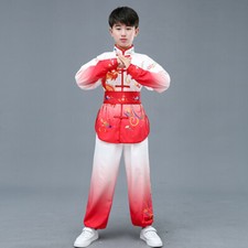 Kids Girls Boys Outfit Top Pants Set Dragon Pattern Stage Training Chinese Style