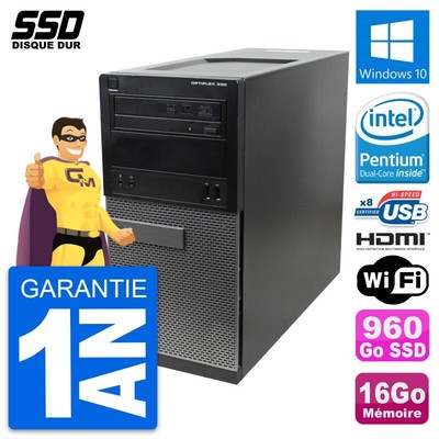 PC tour Dell Optiplex 390 MT Intel G630 RAM 16Go SSD 960Go HDMI Windows 10 Wifi