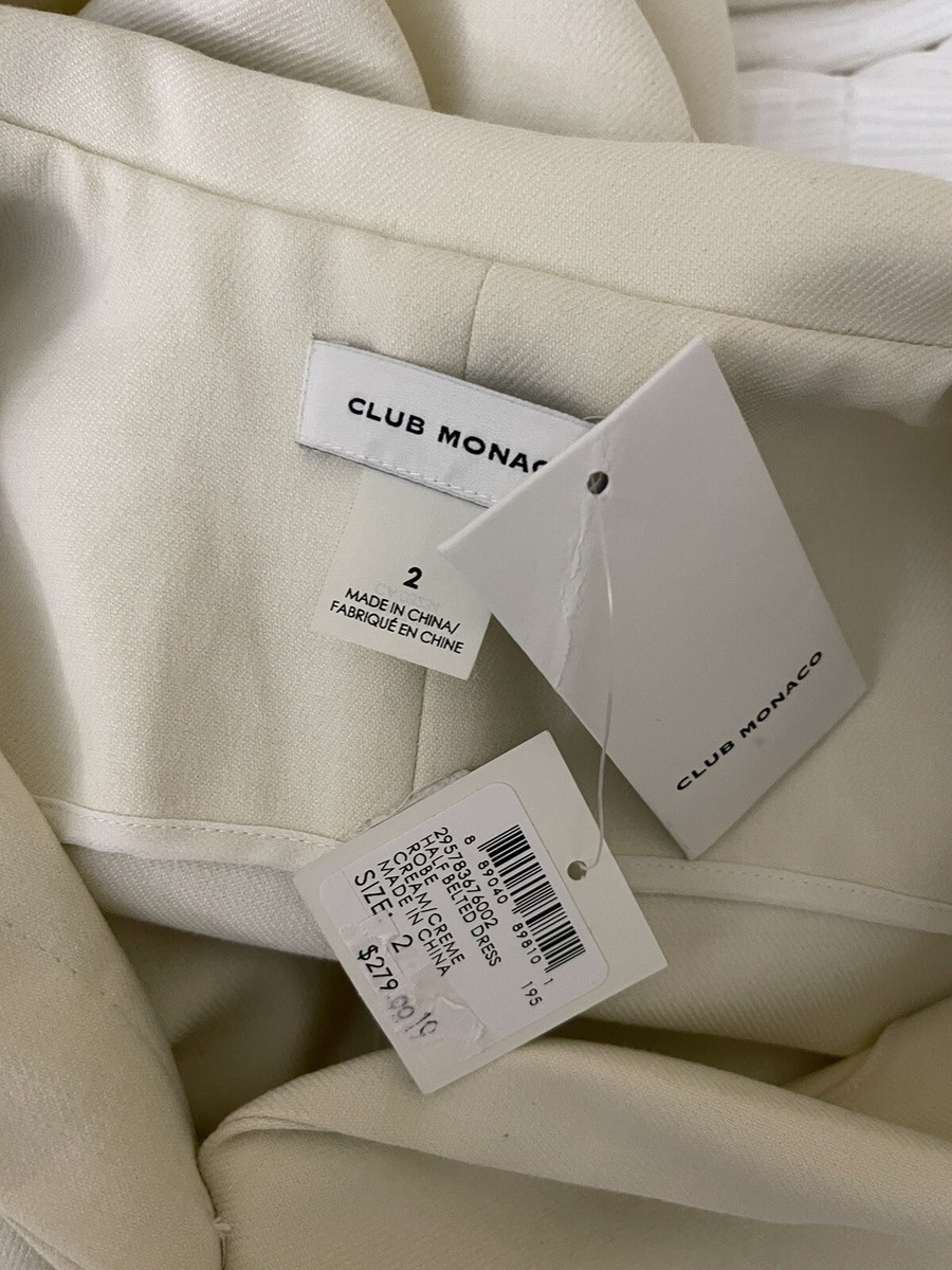 CLUB MONACO Women's Cream Half Belted Dress Size 2 Retail $279