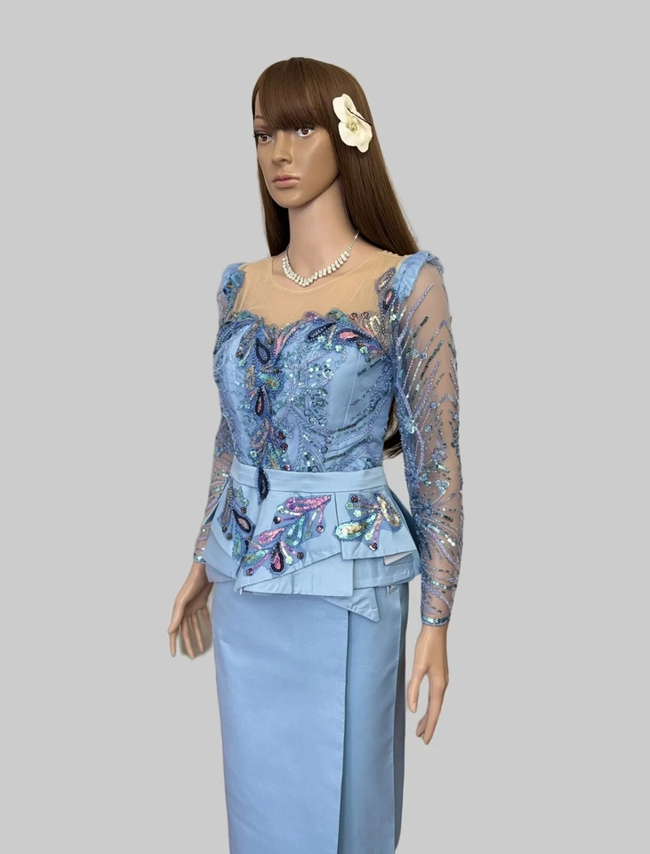 Khmer Traditional Outfit / Cambodian Clothes - 2 Piece, Khmer Shirt & Skirt - Image 4 of 4