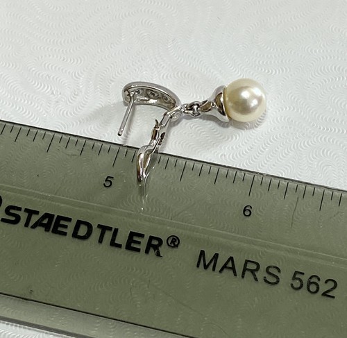 MASSIVE 18K WEISSGOLD PERLEN DIAMANTEN OHRHÄNGER - 9,1 GR - OMEGA RÜCKSEITEN - Bild 6 von 11