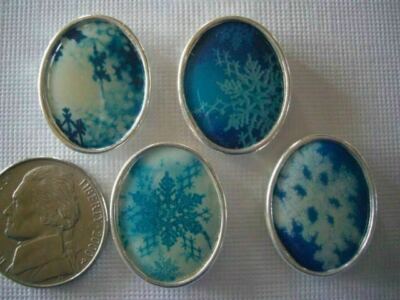 2 Hole Slider Beads Oval Snowflake Picture Tile #4
