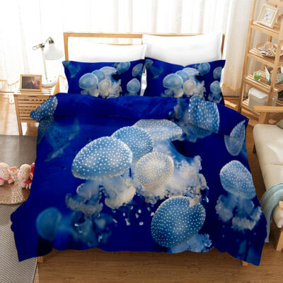 3D Quallen Ozeanblau Quilt Cover Set Bettwäsche Sets Kissenbezüge