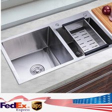 Double Bowl Composite Drop-in Kitchen Sink 2 Bowl Set Stainless Steel