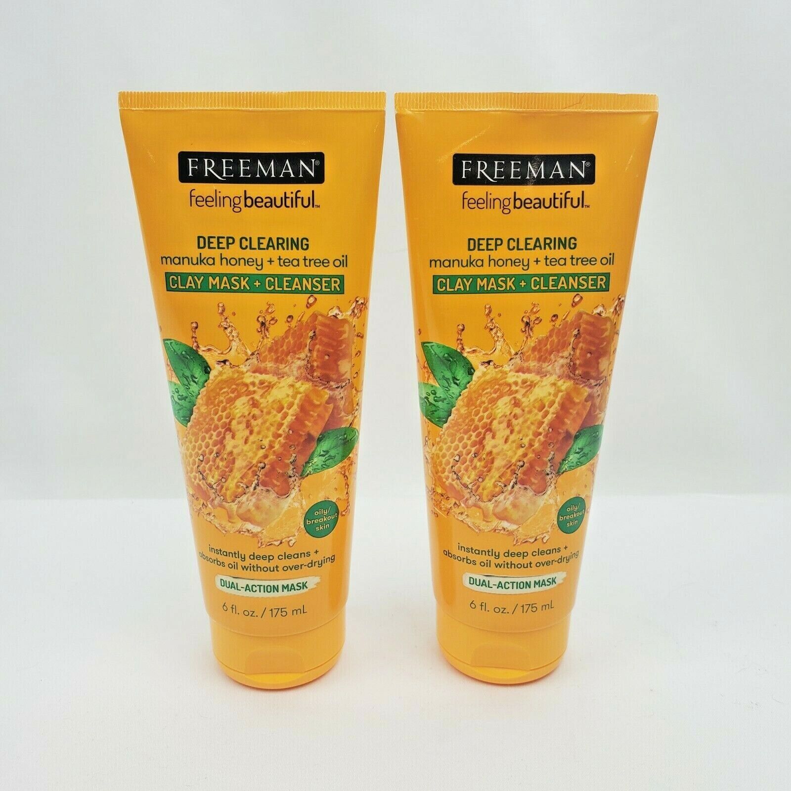 2X Freeman Deep Clearing Manuka Honey Tea Tree Oil Clay Mask Facial Cleanser 6oz