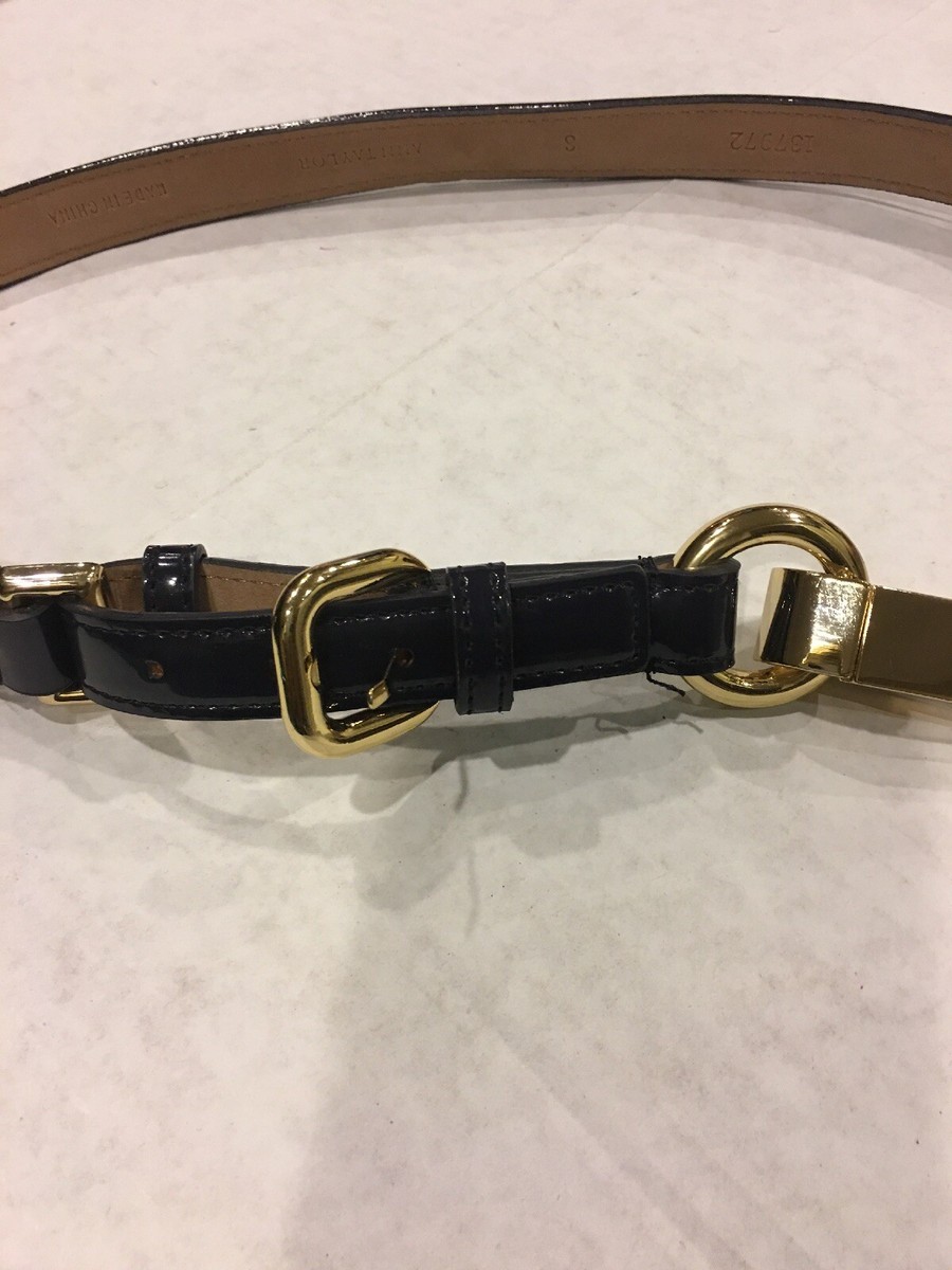Ann Taylor Black Patent Leather 1” Wide Belt Gold Plated  display picture 3